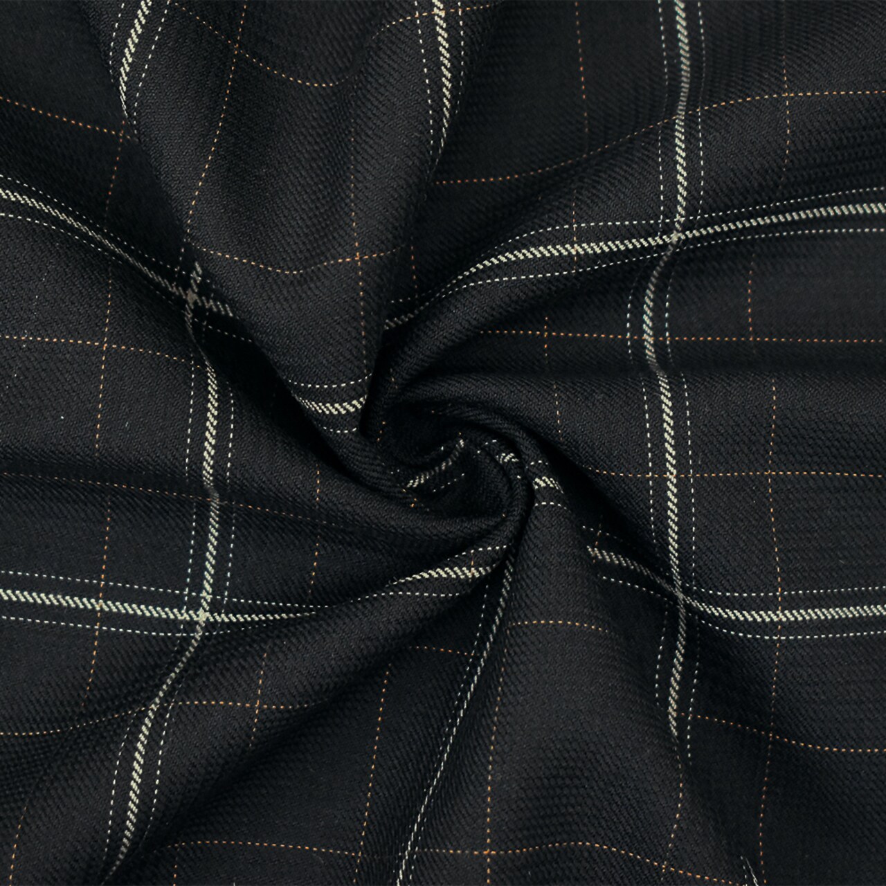 Black-Gray-Brown Wool Polyester Grid Plaid Twill Suiting Fabric By the Yard